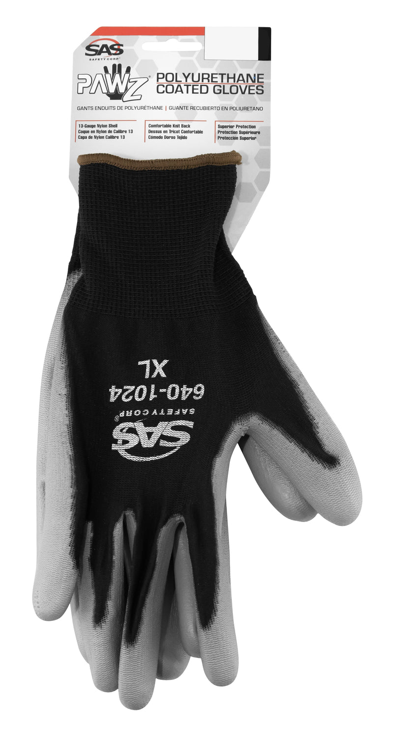 PawZ Black Nylon Knit Shell Gloves - Polyurethane Palm Coating - XLrg - Retail