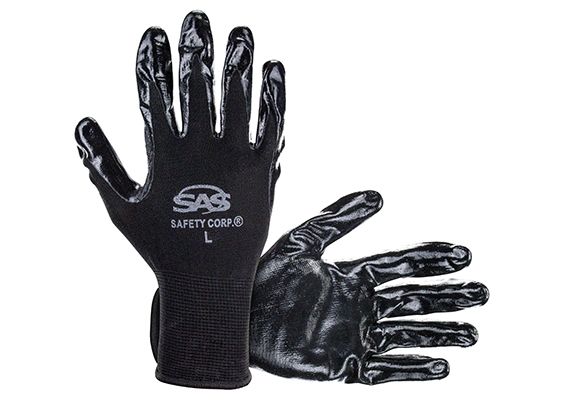 SAS Safety Corp. PawZ 640-1910 Coated Gloves, X-Large, Polyester, Black