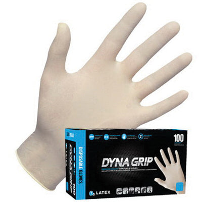 SAS Safety Corp. Dyna Grip 650-1003 Disposable Gloves, Large, Natural Rubber Latex, White