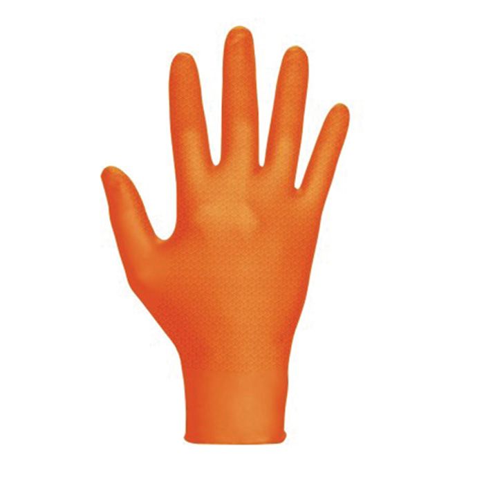 SAS Safety Corp. Astro-Grip 66473 Latex-Free Disposable Gloves, Large, Nitrile, Orange — view 3