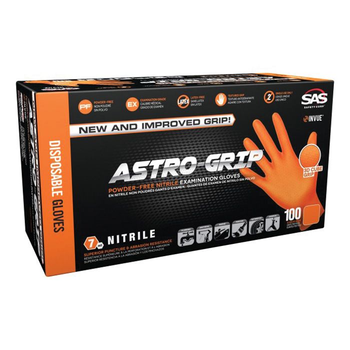 SAS® Astro-Grip™ 66472 Latex-Free Disposable Gloves, Medium, Nitrile, Orange