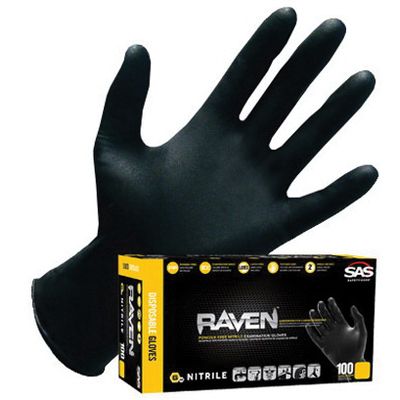 SAS Raven 66518 Extra Strength Disposable Nitrile Gloves Large Black 100pk