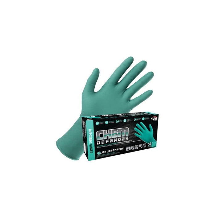 SAS® Chem Defender® 66592 Disposable Glove, Medium, Chloroprene, Green