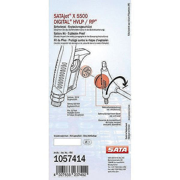 SATA® 1057414 Battery Kit, Use With: SATAjet® X 5500 Spray Gun