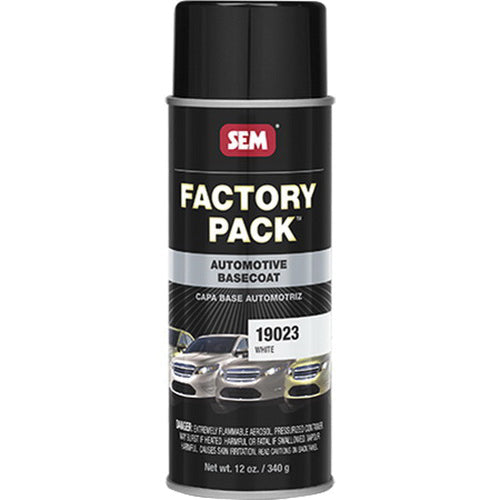 SEM Factory Pack 19023 Automotive Basecoat, 16 oz Aerosol Can, White, RTU Mixing