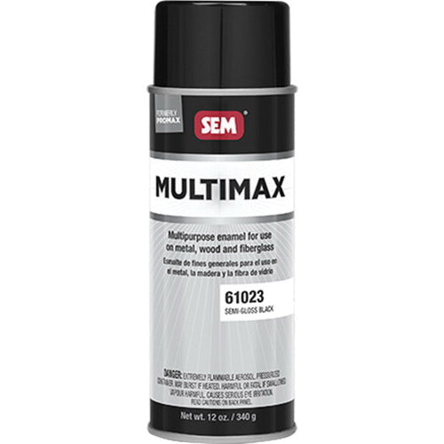 SEM MULTIMAX 61023 Enamel Paint, 12 oz Aerosol Can, Semi-Gloss Black, 5 to 10 min Curing, 70 deg F