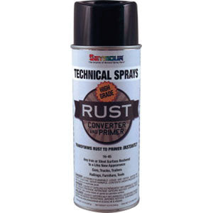 Seymour Paints 16-045 Rust Converter and Primer, 16 fl-oz Aerosol Can, Black, 12 sq-ft Coverage