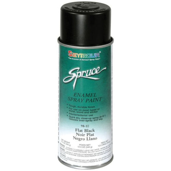 SEYMOUR® Spruce® 98-10 Enamel Spray Paint, 16 fl-oz Aerosol Can, Flat Black, 15 sq-ft Coverage