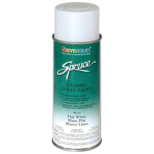 SEYMOUR® Spruce® 98-12 Enamel Spray Paint, 16 fl-oz Aerosol Can, Flat White, 15 sq-ft Coverage