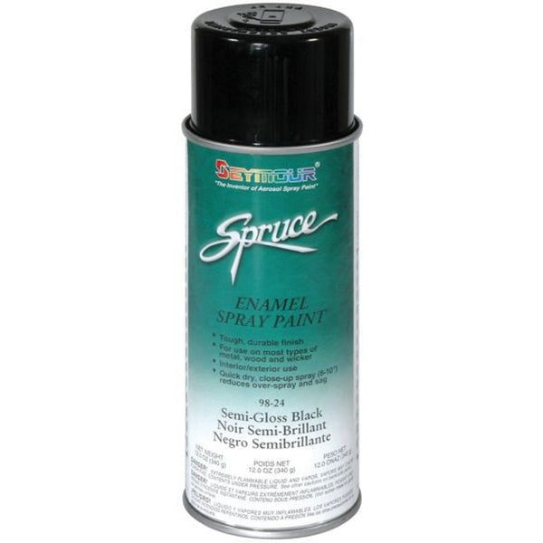 SEYMOUR® Spruce® 98-24 Enamel Spray Paint, 16 fl-oz Aerosol Can, Black, 15 sq-ft Coverage