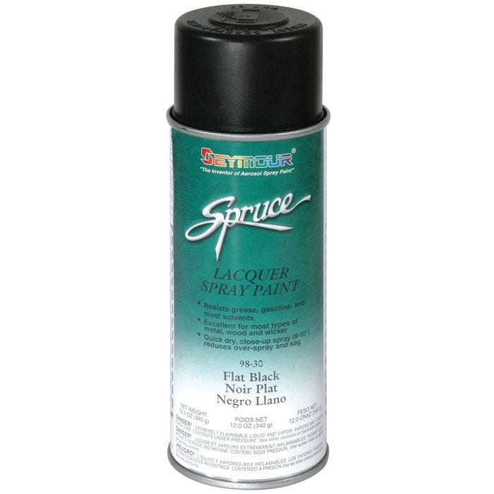 SEYMOUR® Spruce® 98-30 Fast Drying Lacquer Spray Paint, 16 fl-oz Aerosol Can, Flat Black, 15 sq-ft Coverage