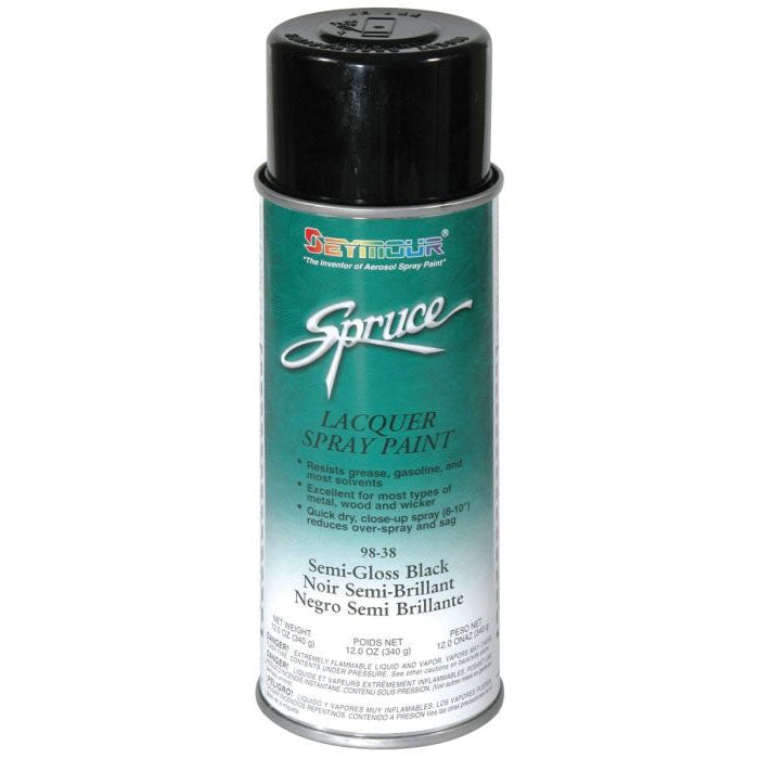 SEYMOUR® Spruce® 98-38 Fast Drying Lacquer Spray Paint, 16 fl-oz Aerosol Can, Black, 15 sq-ft Coverage