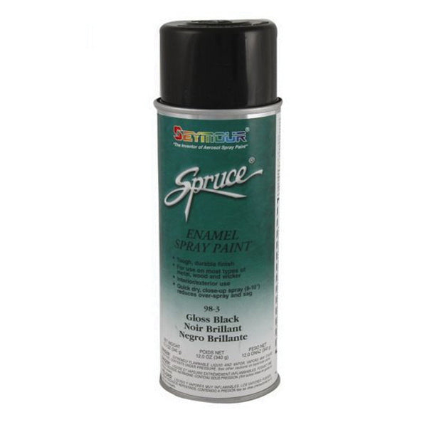 SEYMOUR® Spruce® 98-3 Enamel Spray Paint, 16 fl-oz Aerosol Can, Black, 15 sq-ft Coverage