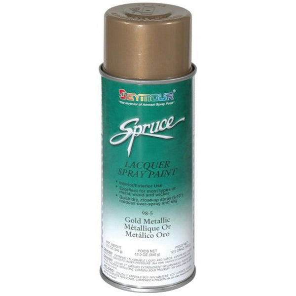 SEYMOUR® Spruce® 98-5 Fast Drying Metallic Spray Paint, 16 fl-oz Aerosol Can, Gold, 15 sq-ft Coverage