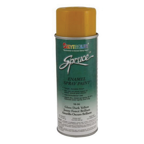 SEYMOUR® Spruce® 98-86 Enamel Spray Paint, 16 fl-oz Aerosol Can, Dark Yellow, 15 sq-ft Coverage