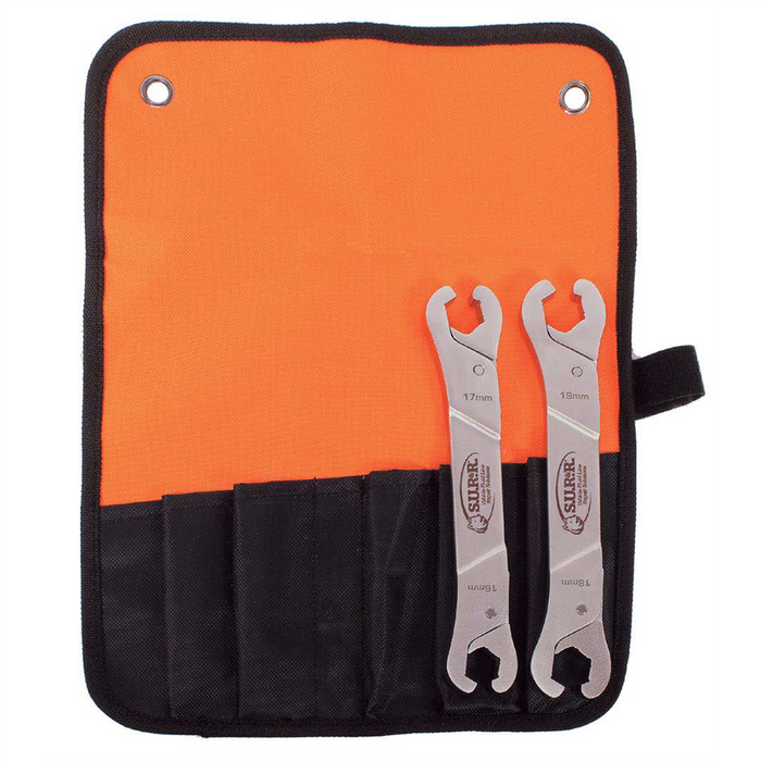 S.U.R. & R. Ratcheting Line Wrench Set of 2 with 6-Slot Pouch- SAE/Metric