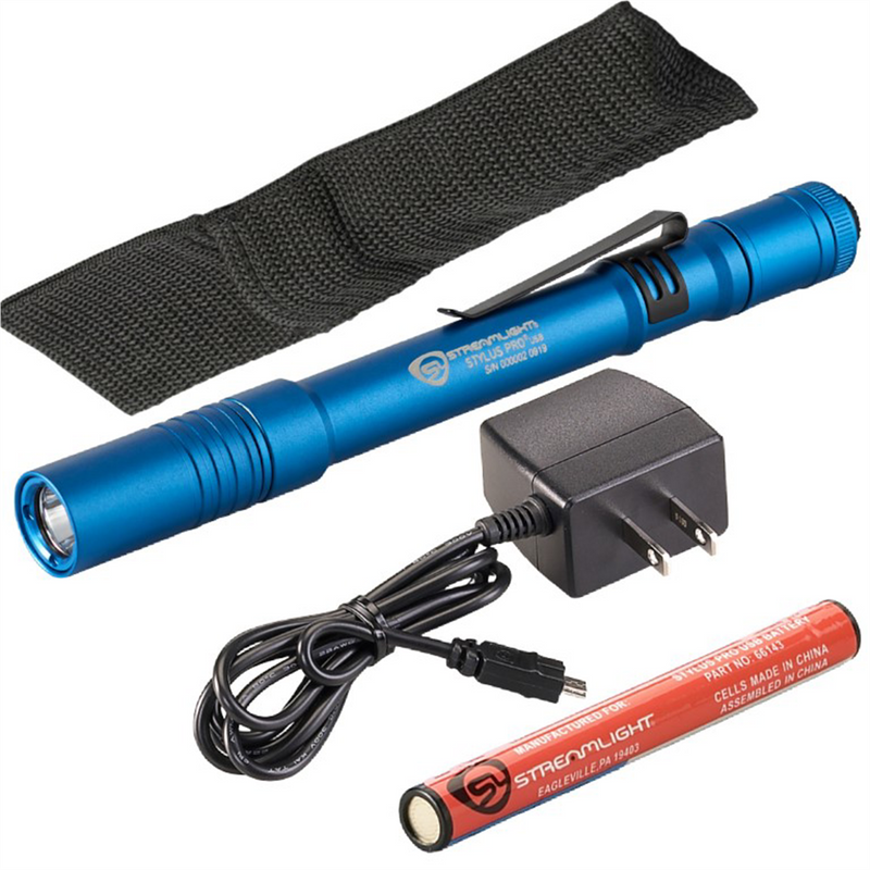 Stylus Pro USB LED 350 Lumen Penlight with 120V AC Charge Cord - Blue