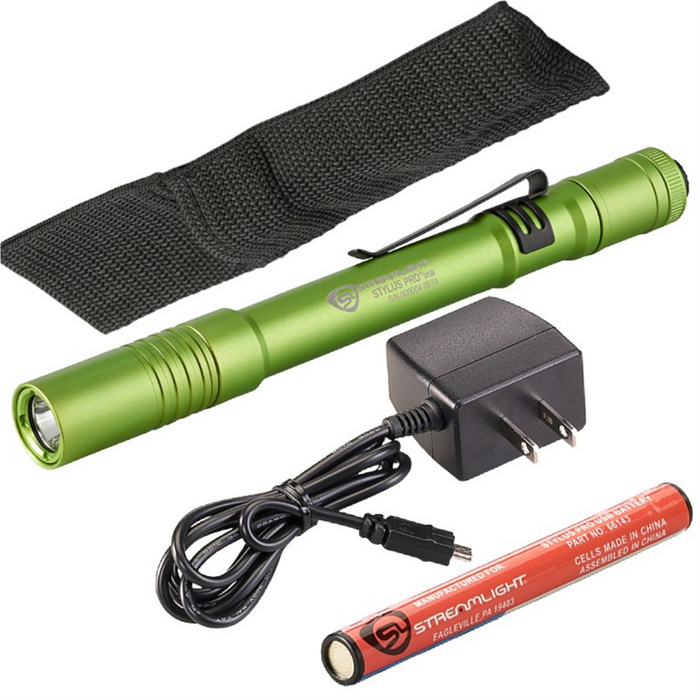 Streamlight Stylus Pro USB LED 350 Lumen Penlight with 120V AC Charge Cord - Lime Green