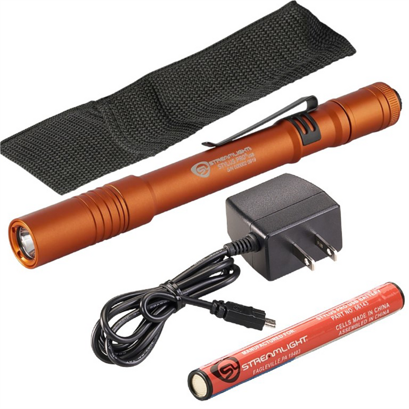 Stylus Pro USB LED 350 Lumen Penlight with 120V AC Charge Cord - Color Orange