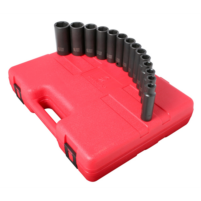Sunex Tools 1/2" Drive 14 Piece Metric Deep Impact Socket Set