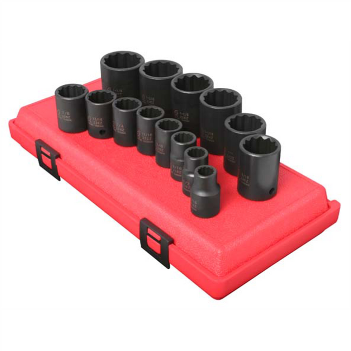 Sunex Tools 1/2" Dr. SAE 12 Point Impact Socket Set on rail