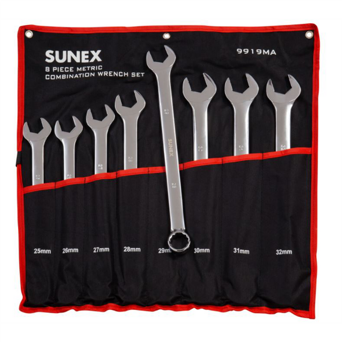 Sunex Tools 8 piece Metric Full Polished V-Groove Combination Wrench Set