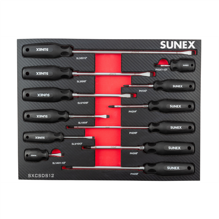 Sunex Tools Phillips & Slotted Magnetic 12 Piece Screwdriver Set in EVA Foam
