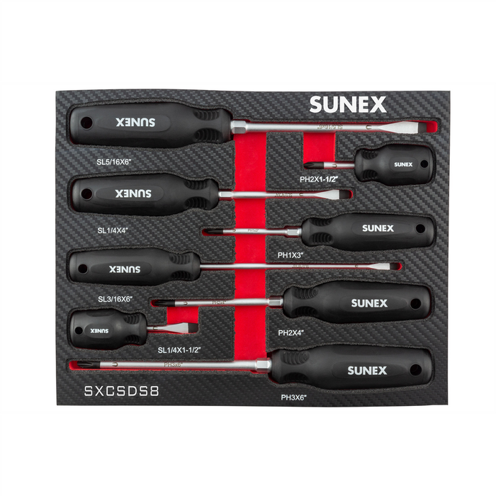 Sunex Tools Phillips & Slotted Magnetic 8 Piece Screwdriver Set in EVA Foam