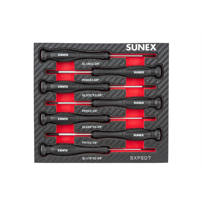 Sunex Tools Precision Phillips & Slotted 7 Piece Screwdriver Set in EVA Foam