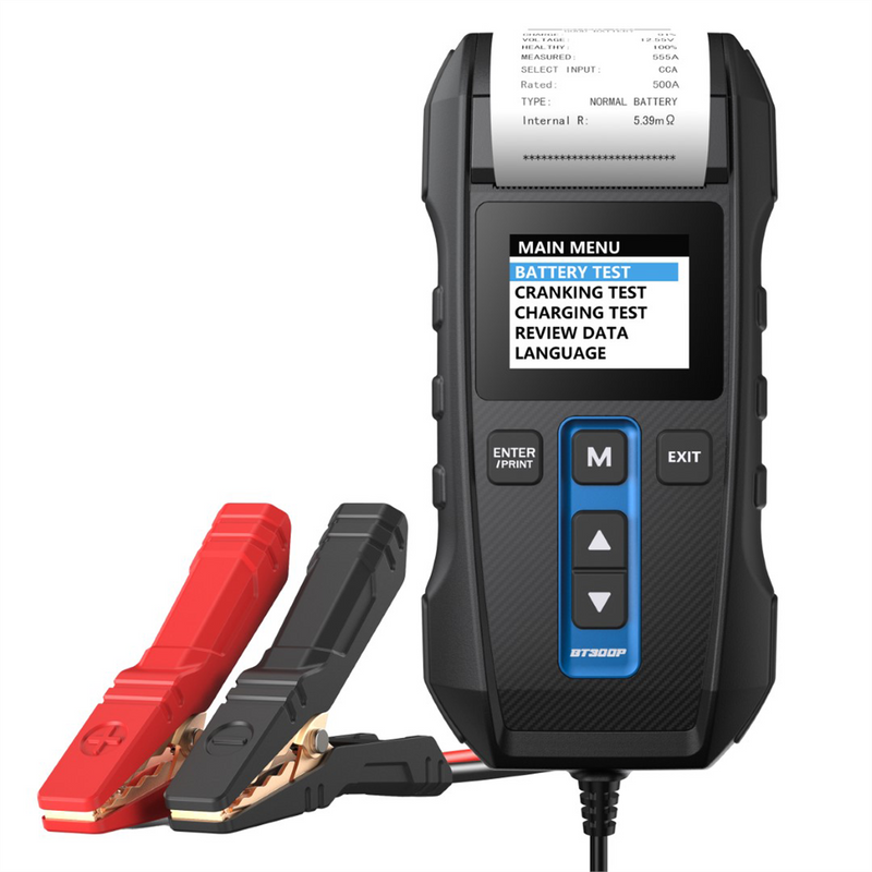BT300P 12V Lead-Acid Battery Tester with Built-In Printer, Portable Diagnostic Tool