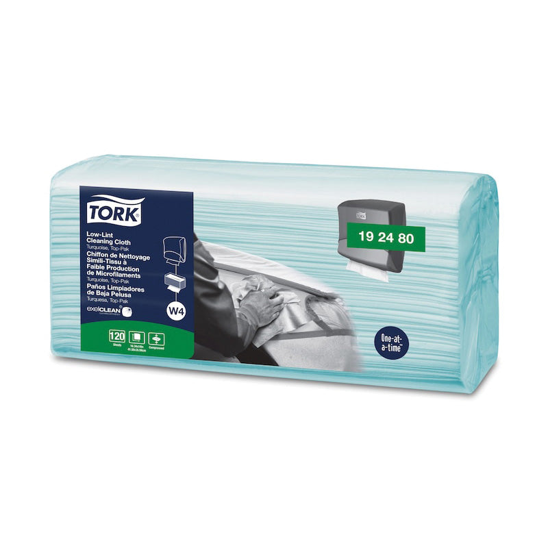 Tork / SCA Tissue Tork 192480 Top-Pak Low-Lint 1-Ply Cleaning Cloth, 4.3 in L x 14 in W Folded, Clot