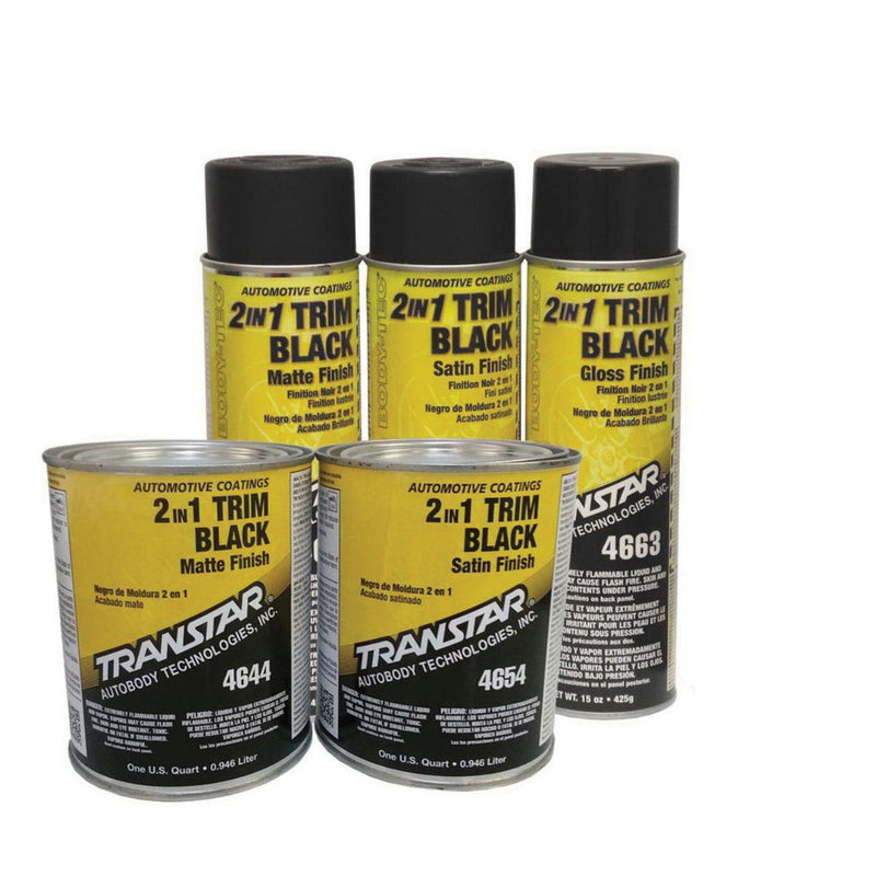 Transtar Autobody Technology 4654 2 in 1 Trim, 1 qt Can, Satin Black, 5 to 10 min Curing