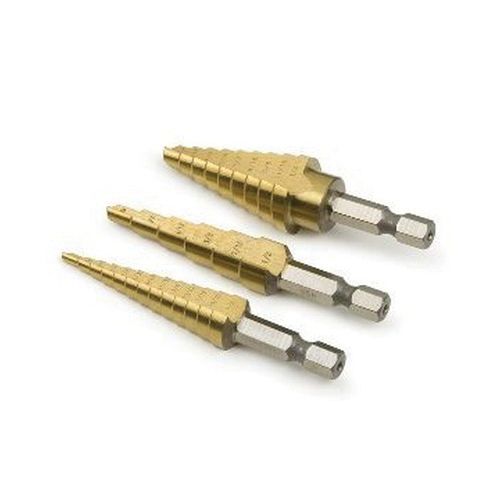 16503 3-Piece Step Drill Set, High Speed Steel, 13 Sizes 1/8- to 1/2-in