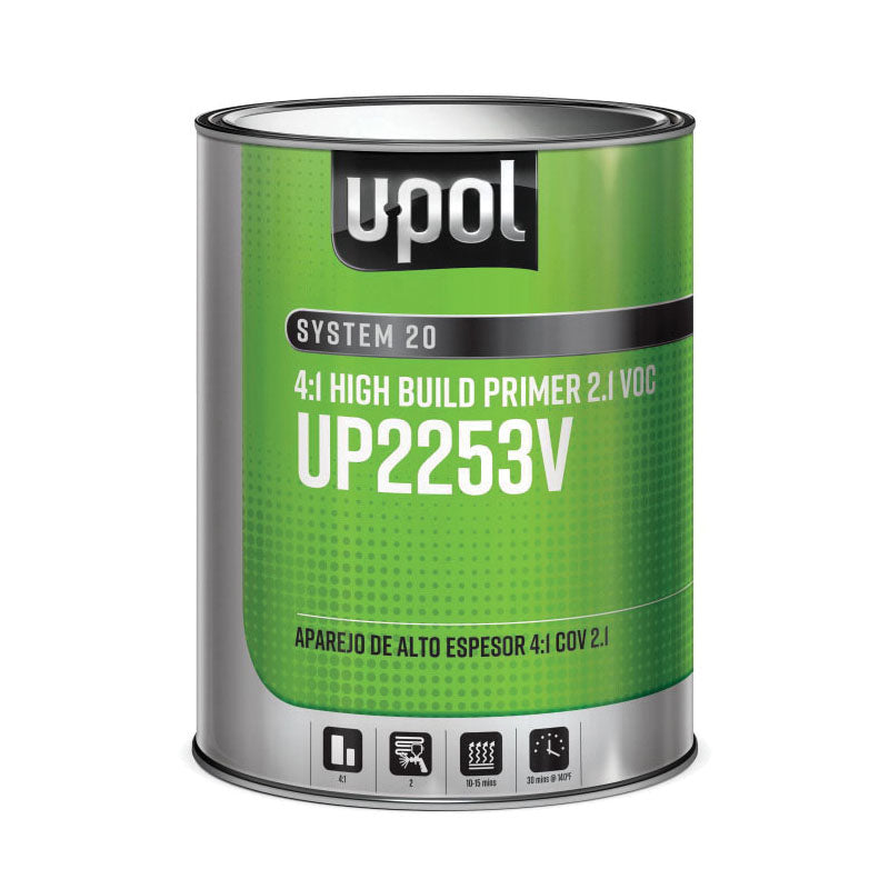 U-POL SYSTEM 20 UP2253V High-Build 2K Multi-Purpose Primer, 1 gal Tin, Gray, 4:1 Mixing, High-Build