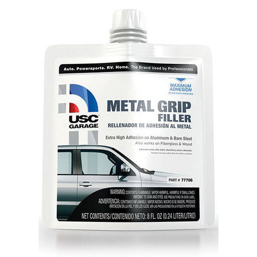 US Chemical & Plastics 77706 Metal Grip Filler, 8 oz Pouch, Silver-Gray, Liquid — Silver/Gray