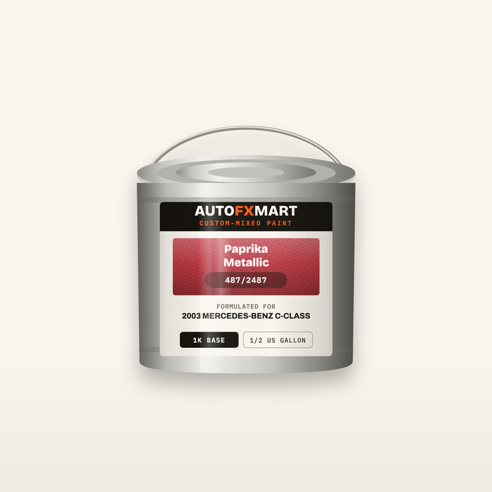 AutoFxMart custom-mixed auto paint half gallon can — 1K basecoat, labeled with OEM color name and paint code