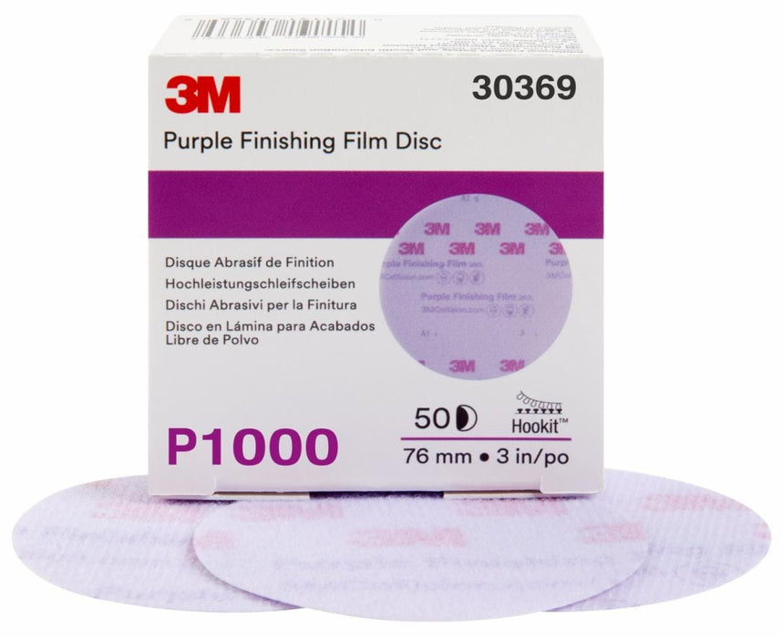 3M™ 30369 260L Series Abrasive Disc, 3 in Dia, P1000 Grit, Hook and Loop, Purple