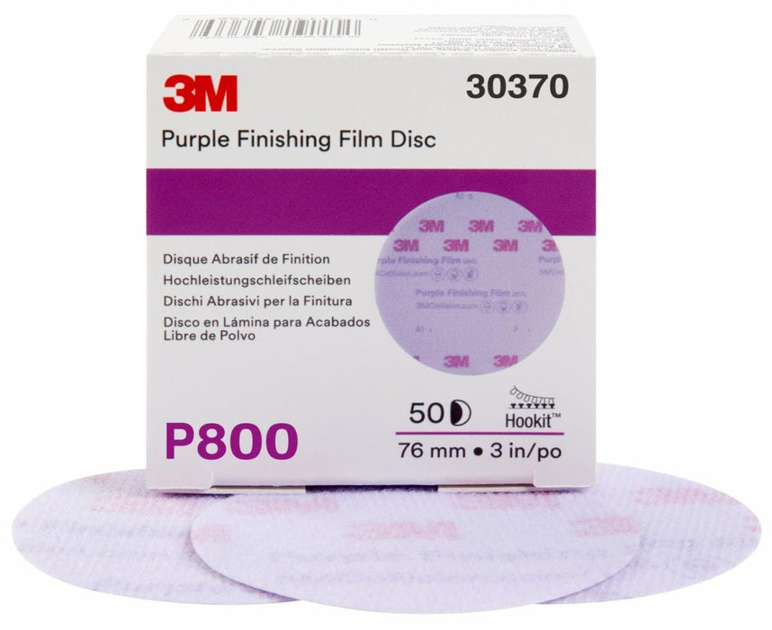 3M™ 30370 260L Series Abrasive Disc, 3 in Dia, P800 Grit, Hook and Loop, Purple