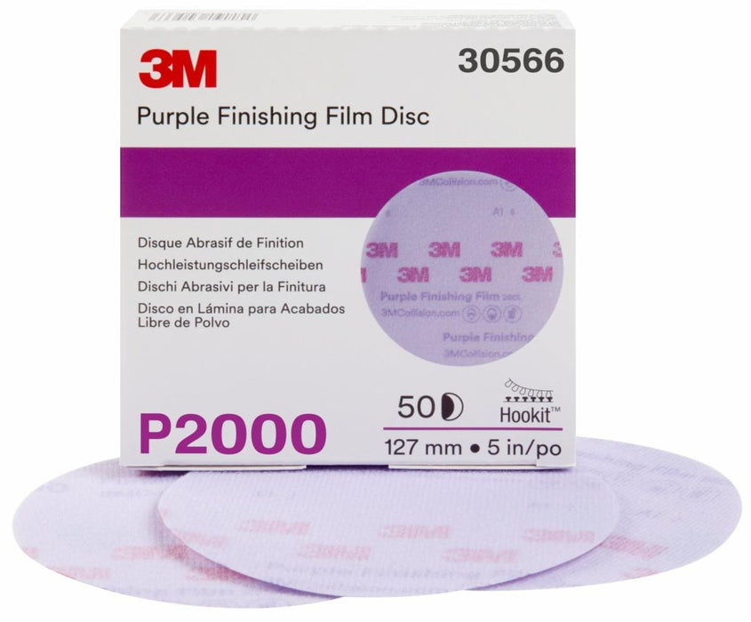 3M™ 30566 260L Series Abrasive Disc, 5 in Dia, P2000 Grit, Hook and Loop, Purple