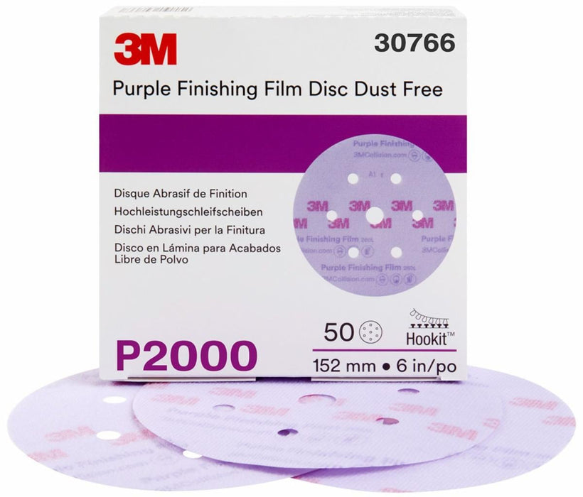 3M™ 30766 260L Series Dust Free Abrasive Disc, 6 in Dia, P2000 Grit, Hook and Loop, Purple