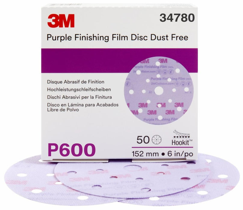 3M™ 34780 260L Series Dust Free Abrasive Disc, 6 in Dia, P600 Grit, Hook and Loop, Purple