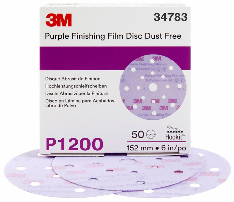 3M™ 34783 260L Series Dust Free Abrasive Disc, 6 in Dia, P1200 Grit, Hook and Loop, Purple