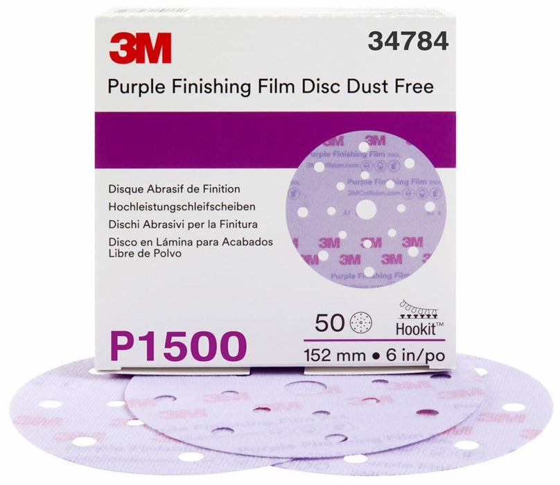 3M™ 34784 260L Series Dust Free Abrasive Disc, 6 in Dia, P1500 Grit, Hook and Loop, Purple