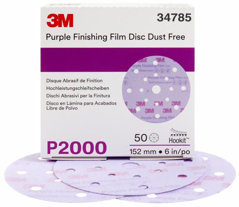 3M™ 34785 260L Series Dust Free Abrasive Disc, 6 in Dia, P2000 Grit, Hook and Loop, Purple