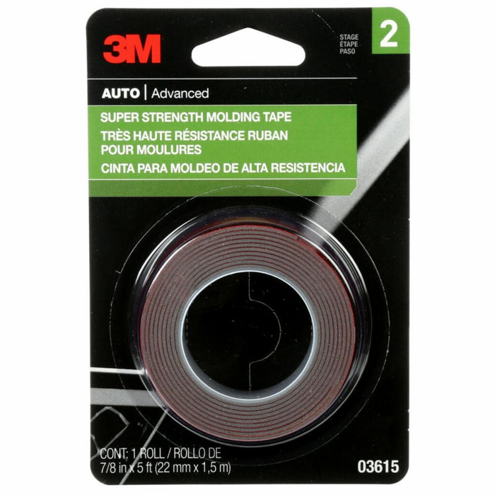 3M™ 03615 Double Sided Super Strength Molding Tape, 5 ft x 7/8 in, 1.54 mm THK, Black