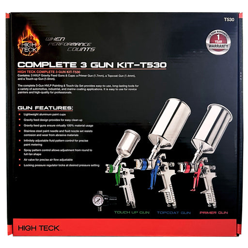 High Teck Products High Teck T530 Performance Series Complete 3-Gun HVLP Paint and Touch Up Set, Alu