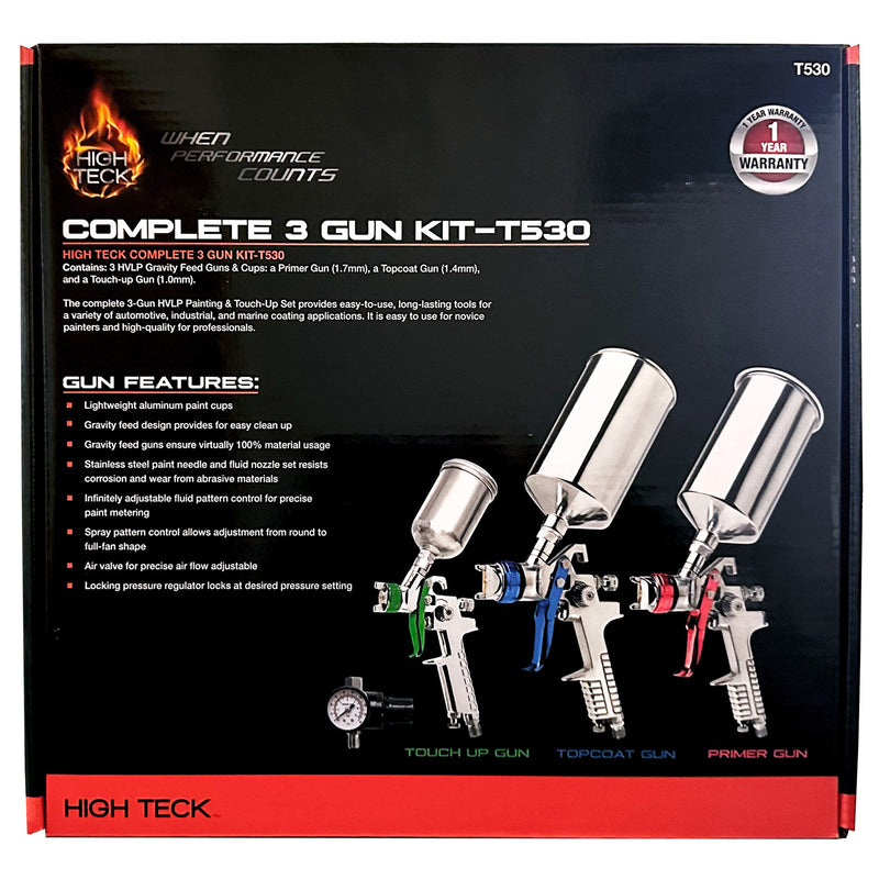 3-Gun HVLP Paint and Touch Up Set T530 Aluminum Cups 1.0 mm 1.4 mm 1.7 mm