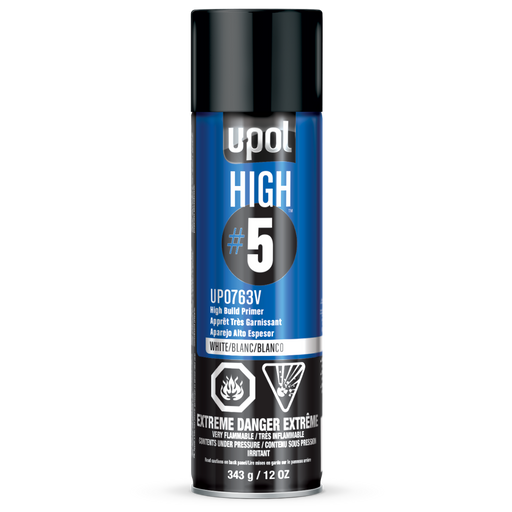 U-POL HIGH#5 UP0763V High Build Primer, 450 mL Aerosol Can, White, 21.5 sq-ft Coverage