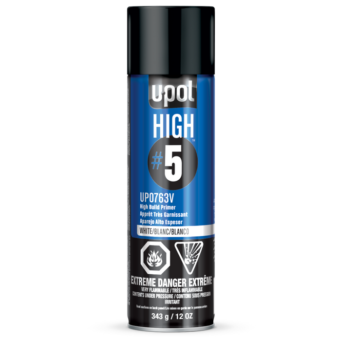 U-POL® HIGH#5™ UP0763V High Build Primer, 450 mL Aerosol Can, White, 21.5 sq-ft Coverage